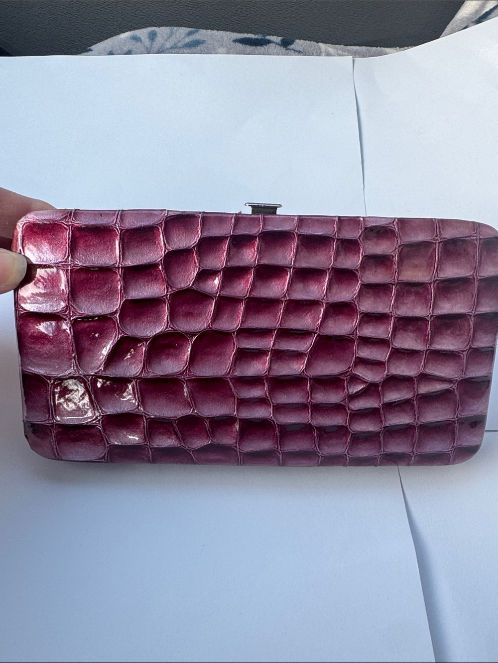 Women’s Croc-Embossed Textured Purple Clutch Wallet